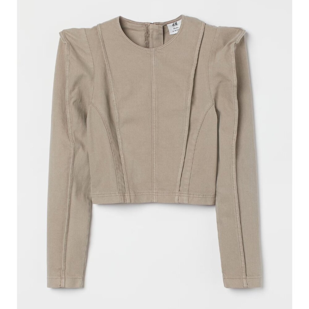 Like New H&M Studio Collection Light Beige Denim Crop Top